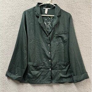 Victorias Secret Pajama Top Womens M Green Button Up Long Sleeve